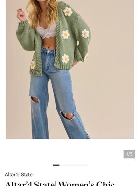 Altar'd State blue  Daisy Appliqué Knit Cardigan